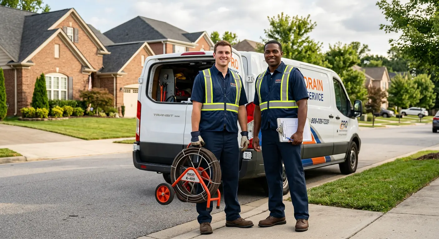 Sewer and drain service team with equipment ready for work in Clarkston